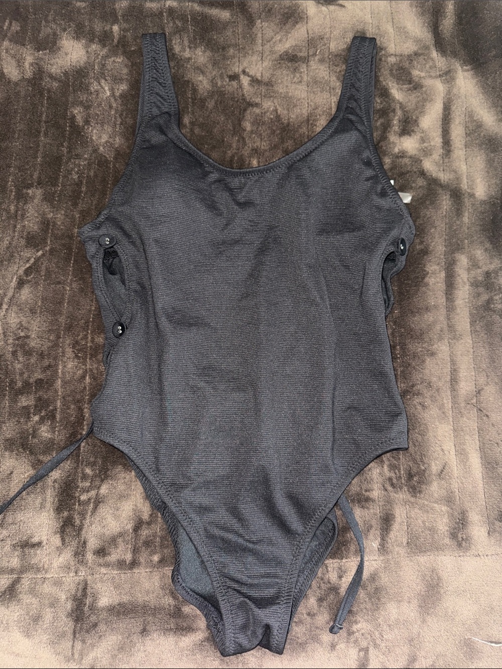 Shade & Shore Black Ribbed One-Piece Swimsuit with Side Tie Detail